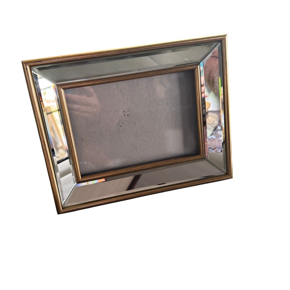 Gold Trim Beveled Mirror Picture Frame Tabletop Display Glam Home Decor 5x7